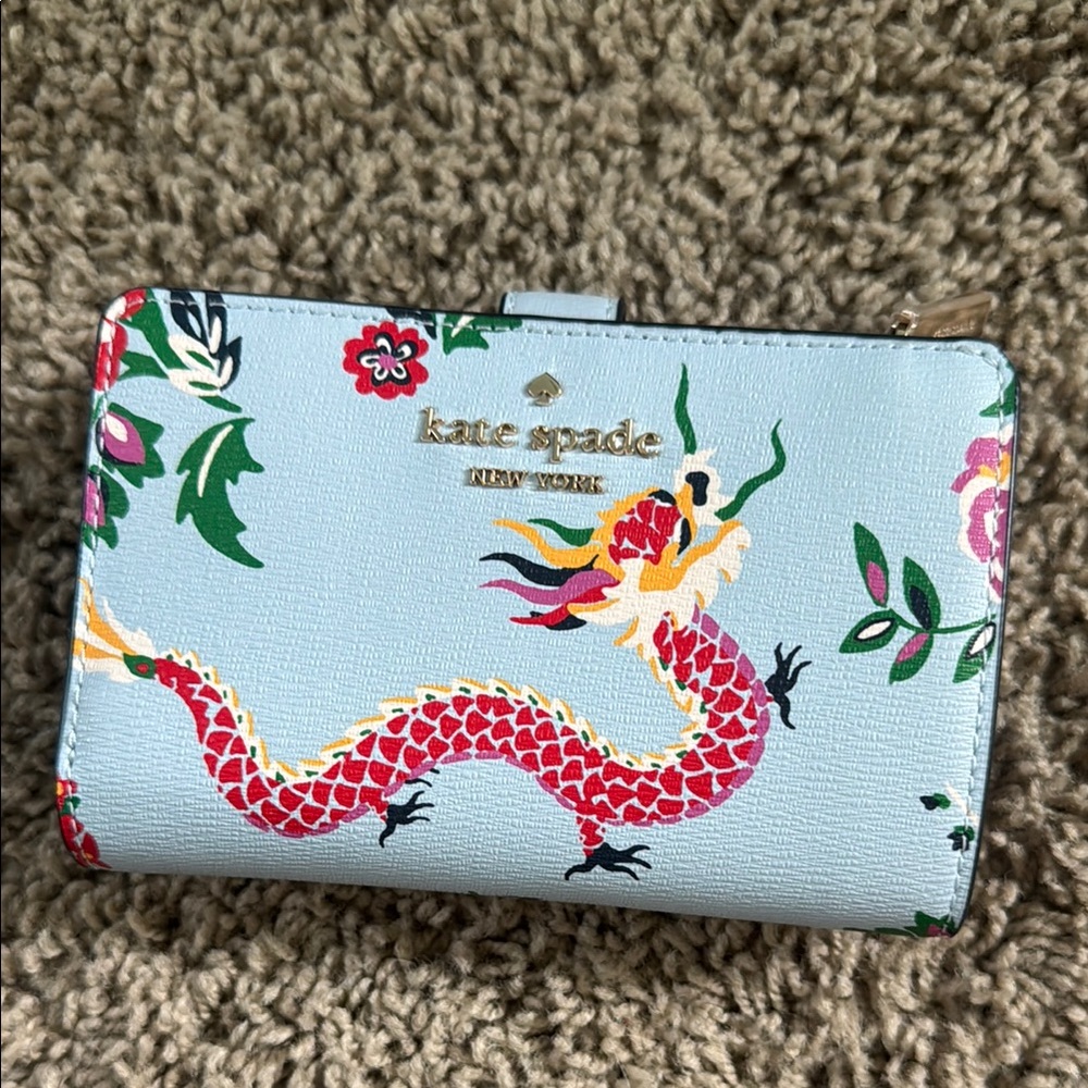 Kate Spade Light Blue Wallet with Red Dragon Design (NWOT)